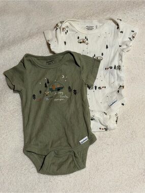 Gerber Olive and Cream Camper Print Baby One-Piece Bodysuits